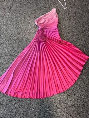 Mango Pink Ombre One-Shoulder Pleated Maxi Dress
